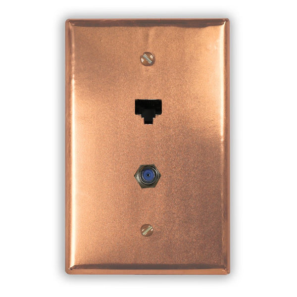 Raw Copper - 1 Data Jack / 1 Cable Jack Wallplate - Wallplate Warehouse RAWCCOP1DJ1CJ 819332024079