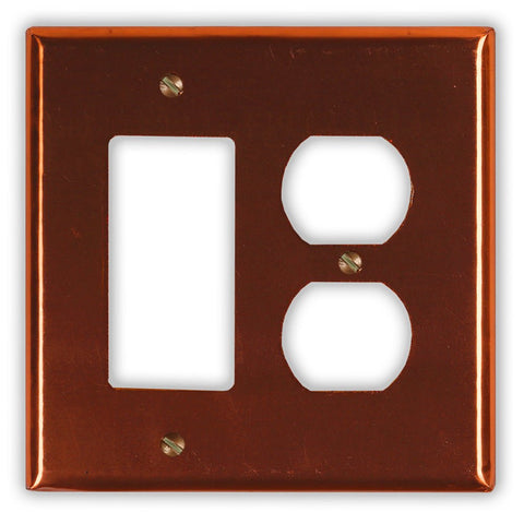 Raw Copper - 1 Rocker / 1 Duplex Wallplate - Wallplate Warehouse RAWCCOP1R1D 819332023966 1 Rocker / 1 Duplex