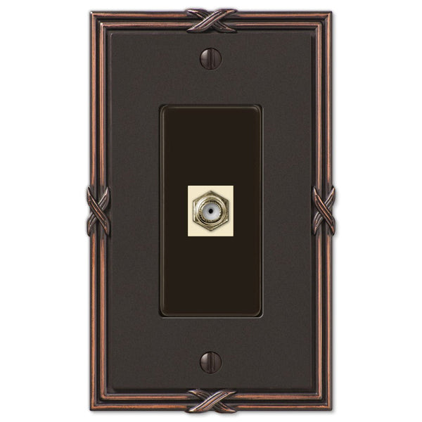 Ribbon & Reed Aged Bronze Cast - 1 Cable Jack Wallplate - Wallplate Warehouse 44CXVB 070686580981 Cable Jacks
