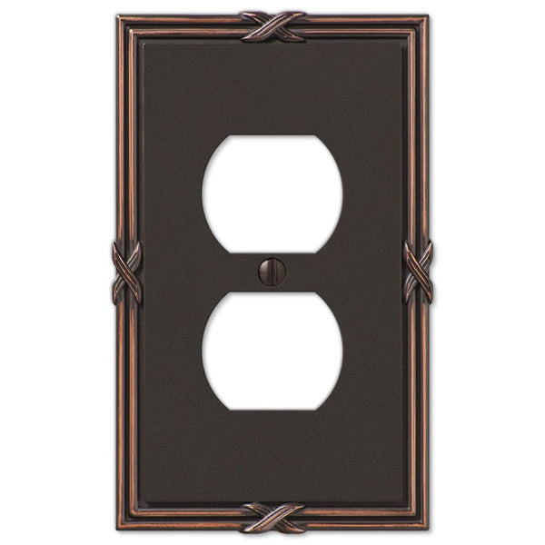 Ribbon & Reed Aged Bronze Cast - 1 Duplex Wallplate - Wallplate Warehouse 44DVB 070686567807 1 Duplex