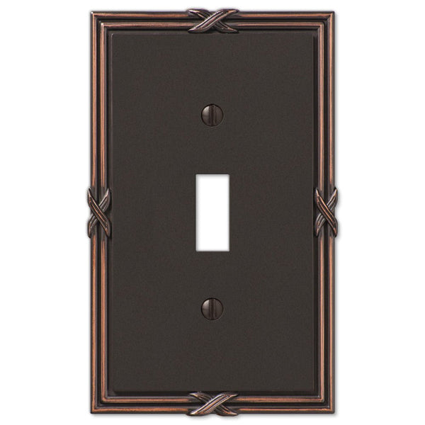 Ribbon & Reed Aged Bronze Cast - 1 Toggle Wallplate - Wallplate Warehouse 44TVB 070686567791 1 Toggle