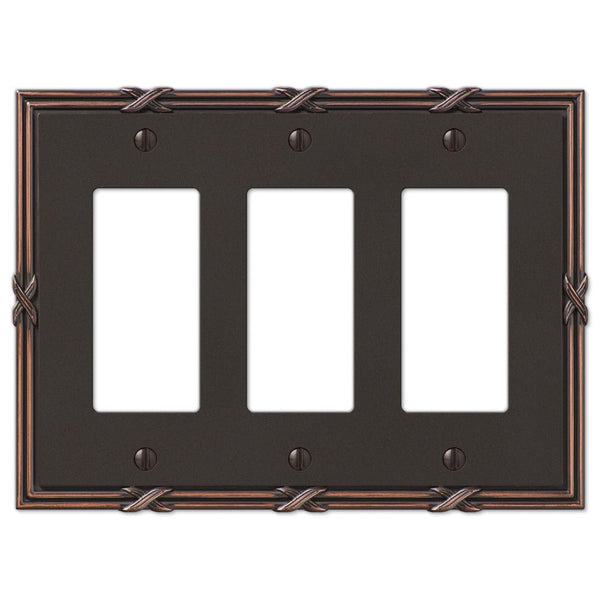 Ribbon & Reed Aged Bronze Cast - 3 Rocker Wallplate - Wallplate Warehouse 44RRRVB 070686567883 3 Rocker