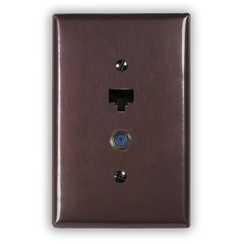 Rustic Copper - 1 Data Jack / 1 Cable Jack Wallplate - Wallplate Warehouse RUSTCOP1DJ1CJ 819332024550