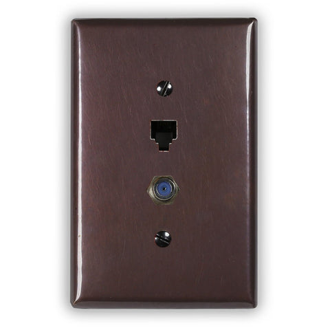 Rustic Copper - 1 Phone Jack / 1 Cable Jack Wallplate - Wallplate Warehouse RUSTCOP1PJ1CJ 819332024543