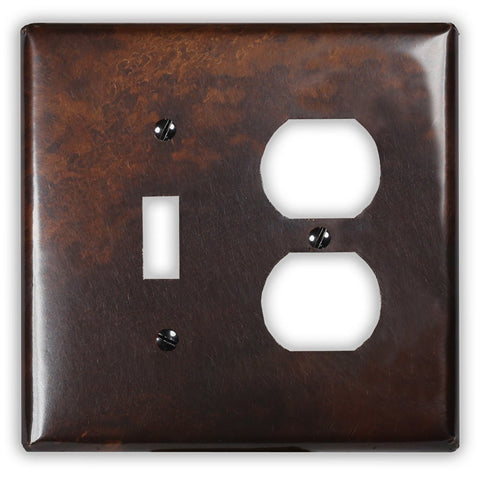 Rustic Copper - 1 Toggle / 1 Duplex Wallplate - Wallplate Warehouse RUSTCOP1T1D 819332024437 1 Toggle / 1 Duplex