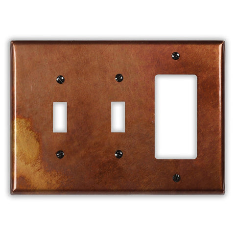 Rustic Copper - 2 Toggle / 1 Rocker Wallplate - Wallplate Warehouse RUSTCOP2T1R 819332024451 2 Toggle / 1 Rocker