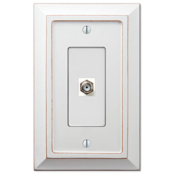 Savannah Distressed White Wood - 1 Cable Jack Wallplate - Wallplate Warehouse 4040CXDW 070686580837 Cable Jacks