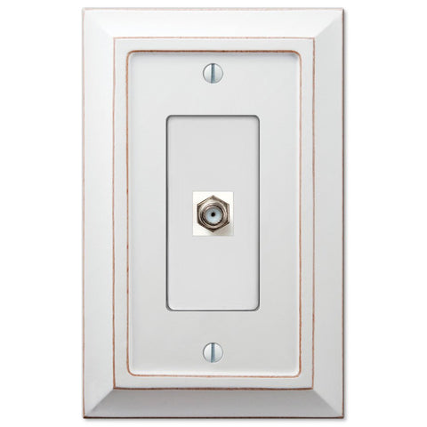 Savannah Distressed White Wood - 1 Cable Jack Wallplate - Wallplate Warehouse 4040CXDW 070686580837 Cable Jacks