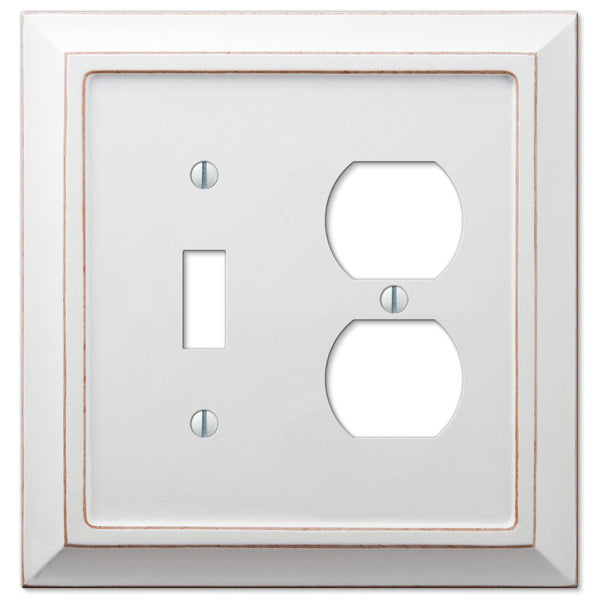 Savannah Distressed White Wood - 1 Toggle / 1 Duplex Wallplate - Wallplate Warehouse 4040TDDW 070686577158 1 Toggle / 1 Duplex