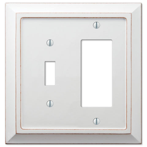 Savannah Distressed White Wood - 1 Toggle / 1 Rocker Wallplate - Wallplate Warehouse 4040TRDW 070686577189 1 Toggle / 1 Rocker