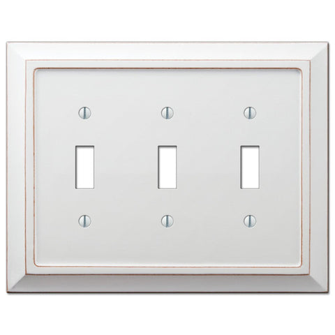Savannah Distressed White Wood - 3 Toggle Wallplate - Wallplate Warehouse 4040TTTDW 070686577134 3 Toggle