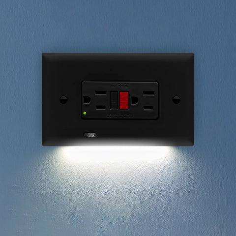 SnapPower Horizontal GuideLight 2PLUS - Black, GFCI - Wallplate Warehouse O1GL - HFBK - NP21 00810119640802 1 Rocker