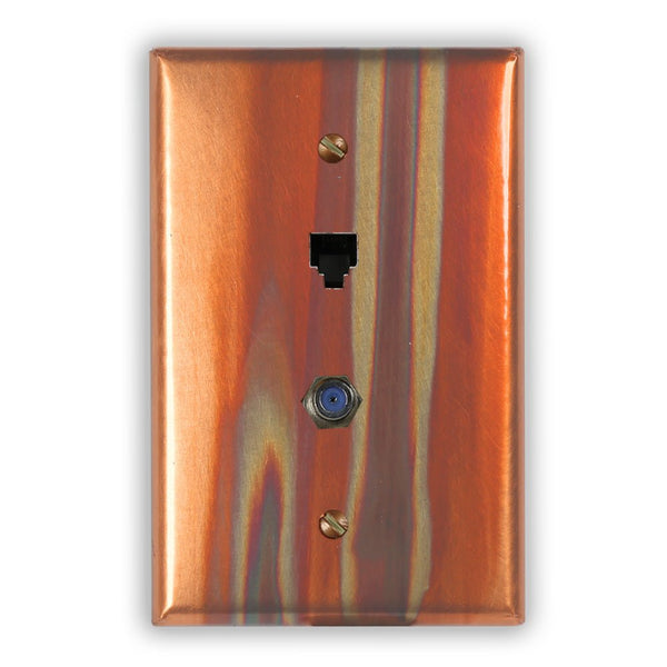 Stellar Copper - 1 Phone Jack / 1 Cable Jack Wallplate - Wallplate Warehouse STELCOP1PJ1CJ 819332025267