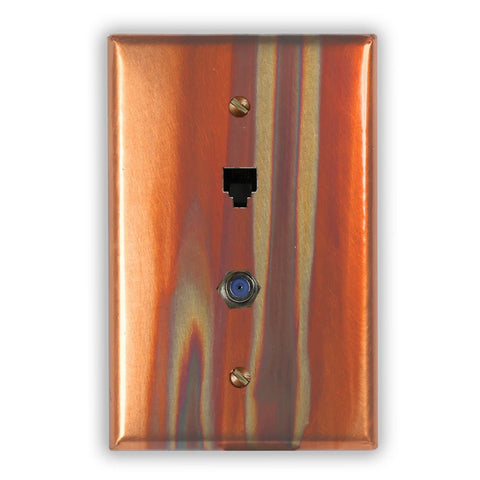 Stellar Copper - 1 Phone Jack / 1 Cable Jack Wallplate - Wallplate Warehouse STELCOP1PJ1CJ 819332025267