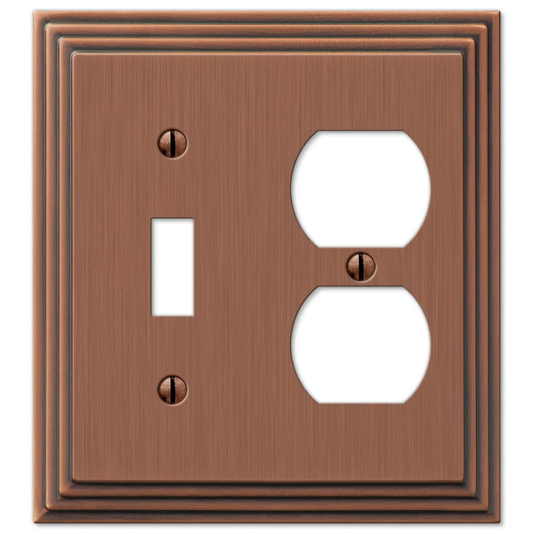 Steps Antique Copper Cast - 1 Toggle / 1 Duplex Wallplate - Wallplate Warehouse 84TDAC 070686554906 1 Toggle / 1 Duplex