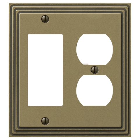 Steps Rustic Brass Cast - 1 Rocker / 1 Duplex Wallplate - Wallplate Warehouse 84RDRB - B 070686020609 1 Rocker / 1 Duplex