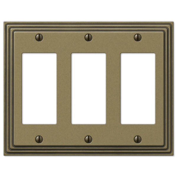 Steps Rustic Brass Cast - 3 Rocker Wallplate - Wallplate Warehouse 84RRRRB 070686553541 3 Rocker