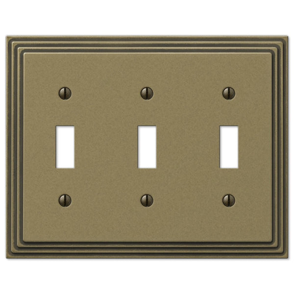 Steps Rustic Brass Cast - 3 Toggle Wallplate - Wallplate Warehouse 84TTTRB 070686553510 3 Toggle