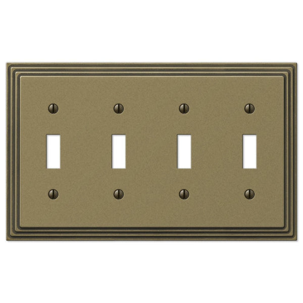 Steps Rustic Brass Cast - 4 Toggle Wallplate - Wallplate Warehouse 84T4RB 070686553527 4 Toggle
