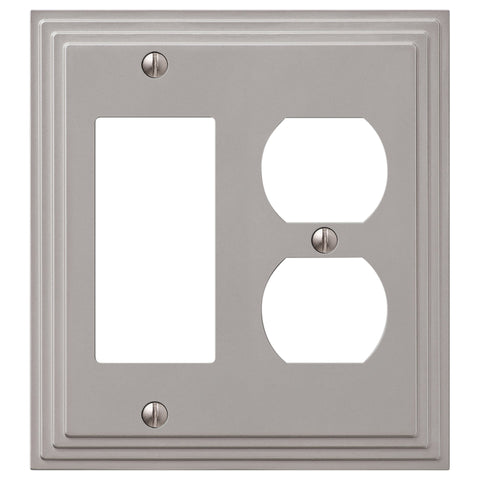 Steps Satin Nickel Cast - 1 Rocker / 1 Duplex Wallplate - Wallplate Warehouse 84RDN - B 070686020586 1 Rocker / 1 Duplex