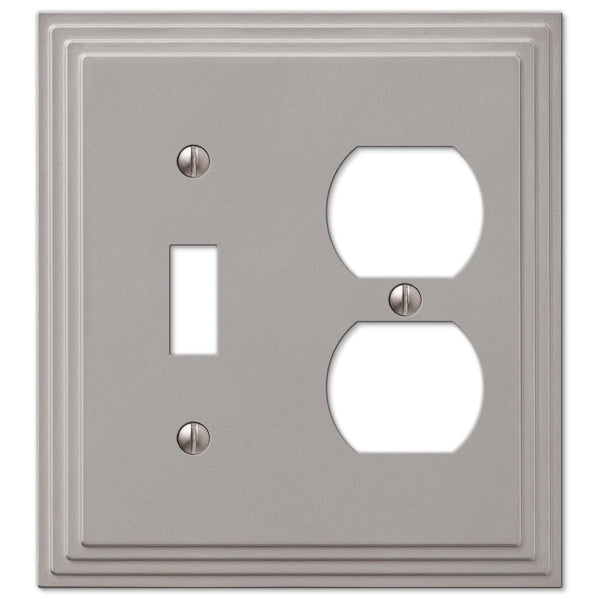 Steps Satin Nickel Cast - 1 Toggle / 1 Duplex Wallplate - Wallplate Warehouse 84TDN 070686554470 1 Toggle / 1 Duplex