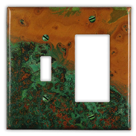 Verde Copper - 1 Toggle / 1 Rocker Wallplate - Wallplate Warehouse VERDCOP1T1R 819332025892 1 Toggle / 1 Rocker