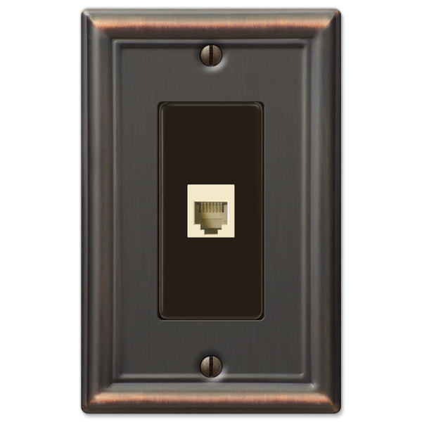 Chelsea Aged Bronze Steel - 1 Phone Jack Wallplate - Wallplate Warehouse