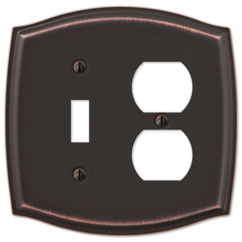 Sonoma Aged Bronze Steel - 1 Toggle / 1 Duplex Outlet Wallplate - Wallplate Warehouse