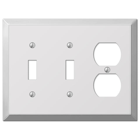Century Polished Chrome Steel - 2 Toggle / 1 Duplex Outlet Wallplate - Wallplate Warehouse