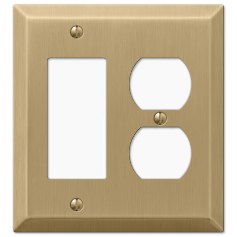 Century Brushed Bronze Steel - 1 Rocker / 1 Duplex Outlet Wallplate - Wallplate Warehouse