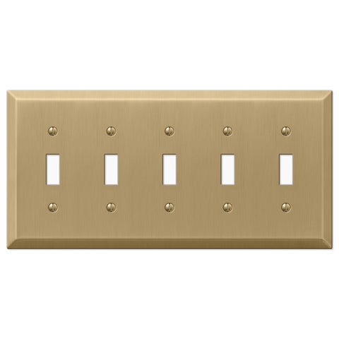 Century Brushed Bronze Steel - 5 Toggle Wallplate - Wallplate Warehouse