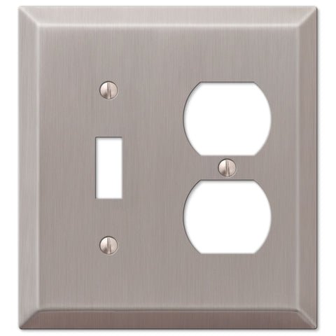 Century Brushed Nickel Steel - 1 Toggle / 1 Duplex Outlet Wallplate - Wallplate Warehouse