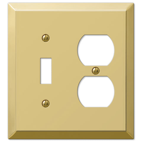 Century Polished Brass Steel - 1 Toggle / 1 Duplex Outlet Wallplate - Wallplate Warehouse