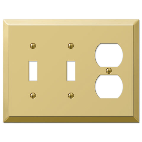 Century Polished Brass Steel - 2 Toggle / 1 Duplex Outlet Wallplate - Wallplate Warehouse