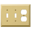 Century Polished Brass Steel - 2 Toggle / 1 Duplex Outlet Wallplate - Wallplate Warehouse