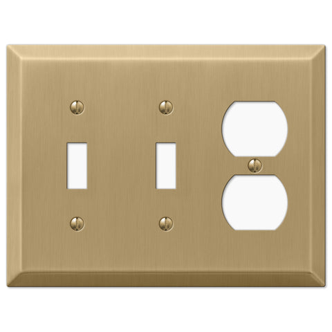 Century Brushed Bronze Steel - 2 Toggle / 1 Duplex Outlet Wallplate - Wallplate Warehouse