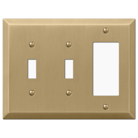 Century Brushed Bronze Steel - 2 Toggle / 1 Rocker Wallplate - Wallplate Warehouse