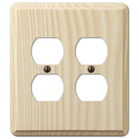 Contemporary Unfinished Ash Wood - 2 Duplex Outlet Wallplate - Wallplate Warehouse
