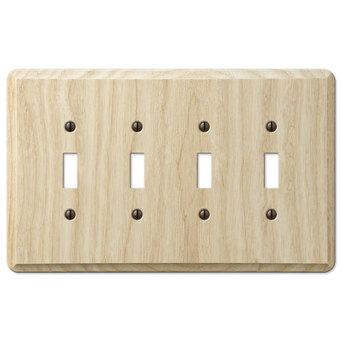 Contemporary Unfinished Ash Wood - 4 Toggle Wallplate - Wallplate Warehouse