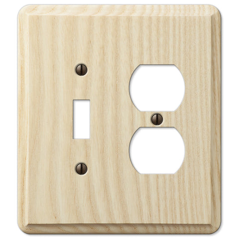 Contemporary Unfinished Ash Wood - 1 Toggle / 1 Duplex Outlet Wallplate - Wallplate Warehouse