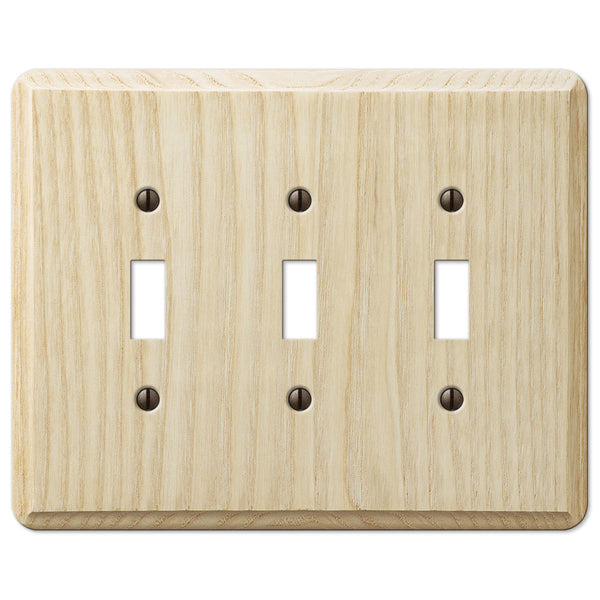 Contemporary Unfinished Ash Wood - 3 Toggle Wallplate - Wallplate Warehouse