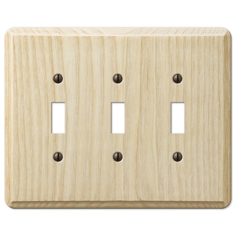 Contemporary Unfinished Ash Wood - 3 Toggle Wallplate - Wallplate Warehouse