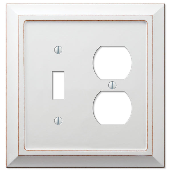 Savannah Distressed White Wood - 1 Toggle / 1 Duplex Outlet Wallplate - Wallplate Warehouse