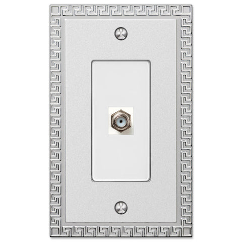 Greek Key Frosted Chrome Cast - 1 Cable Jack Wallplate - Wallplate Warehouse
