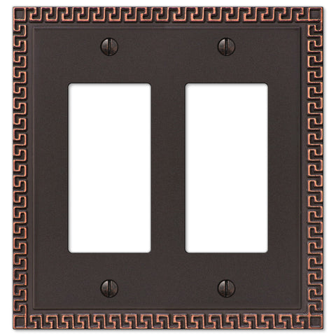 Greek Key Aged Bronze Cast - 2 Rocker Wallplate - Wallplate Warehouse