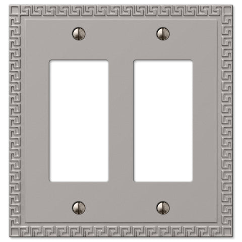 Greek Key Satin Nickel Cast - 2 Rocker Wallplate - Wallplate Warehouse