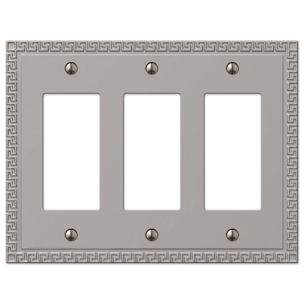 Greek Key Satin Nickel Cast - 3 Rocker Wallplate - Wallplate Warehouse