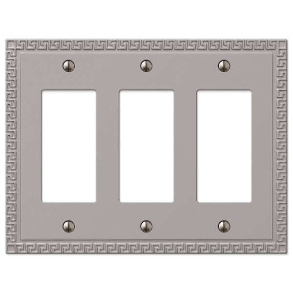 Greek Key Satin Nickel Cast - 3 Rocker Wallplate - Wallplate Warehouse