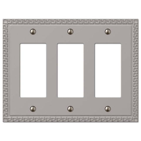 Greek Key Satin Nickel Cast - 3 Rocker Wallplate - Wallplate Warehouse