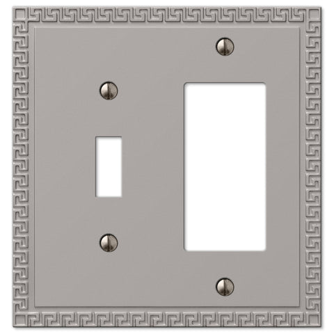Greek Key Satin Nickel Cast - 1 Toggle / 1 Rocker Wallplate - Wallplate Warehouse